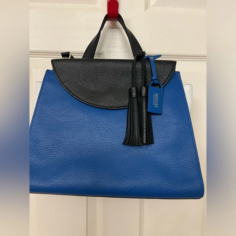 kate spade Blue, Black & White Leather Top-Handle Satchel - Picture 2 of 15